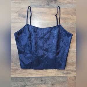 Victoria's Secret Vintage 90's Silky Satin Navy Blue Floral Cami Crop Top Size M